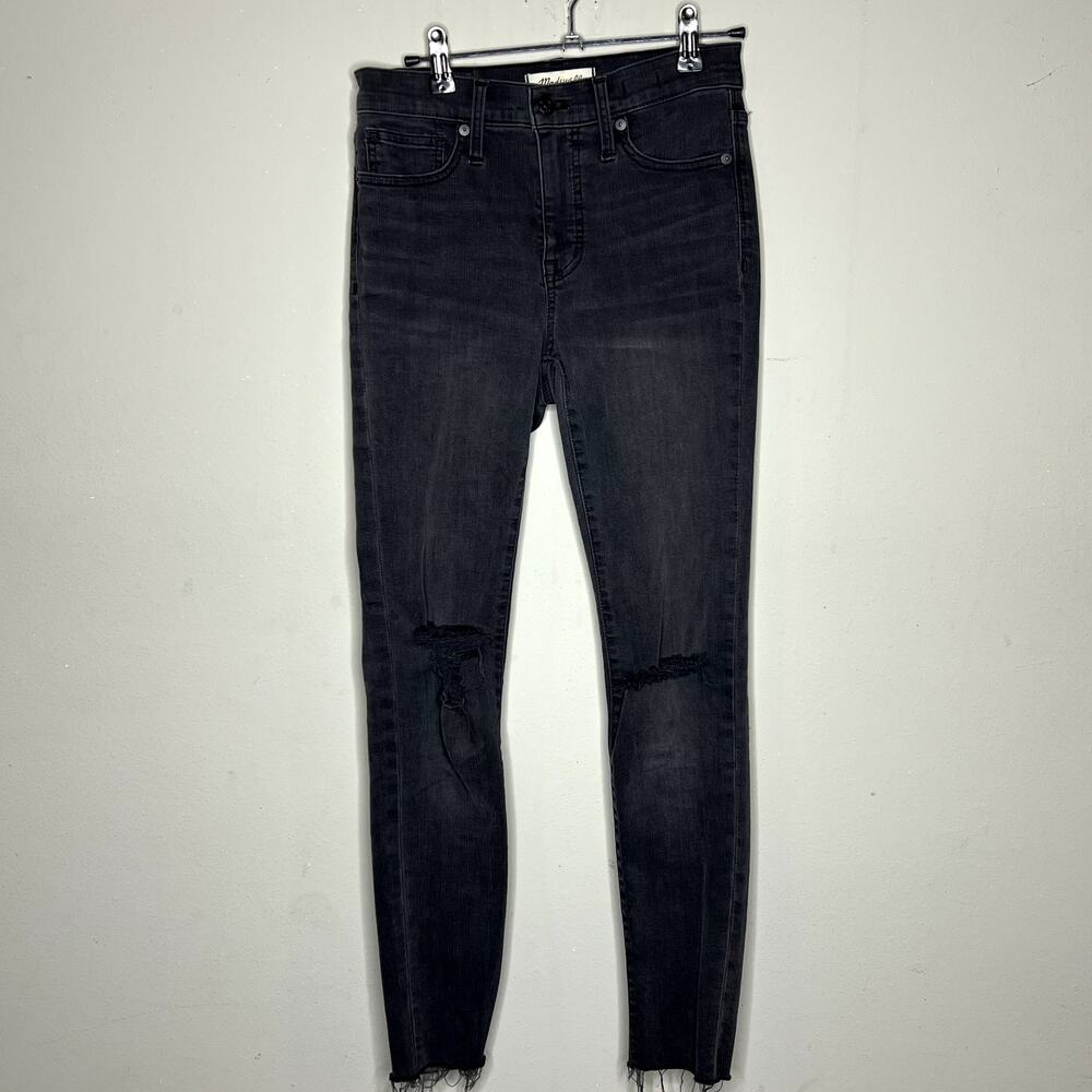Madewell Skinny Jeans Women 25 Black Distressed Mid Rise Raw Hem
